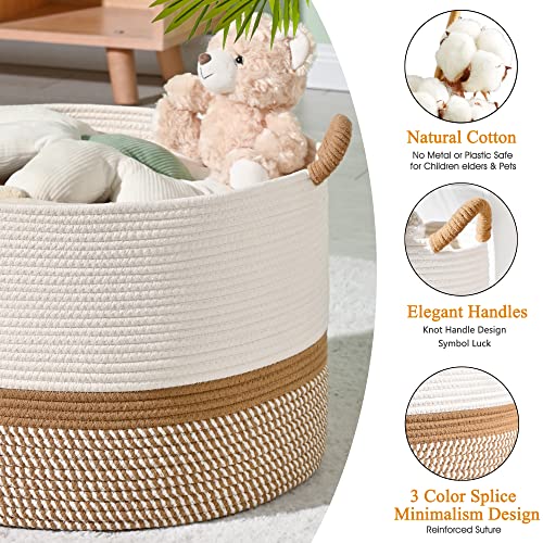 KAKAMAY Large Blanket Basket (20"x13"),Woven Baskets for storage Baby Laundry Hamper, Cotton Rope Blanket Basket for Livin...