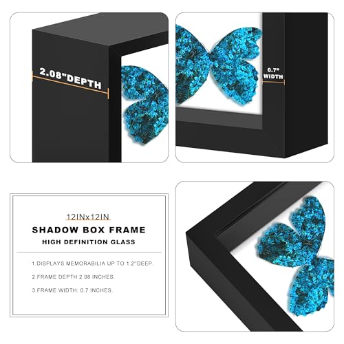 Picrit Shadow Box Frame 12x12, Display Case Box with High Definition Real Glass and Black Back for Memorabilia, Baby Item...