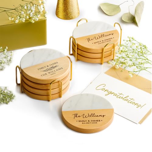 Personalized Coasters, Wedding Gift for Couple, Custom, Premium Craftsmanship Durability Tested, Custom Bar Coasters for D...