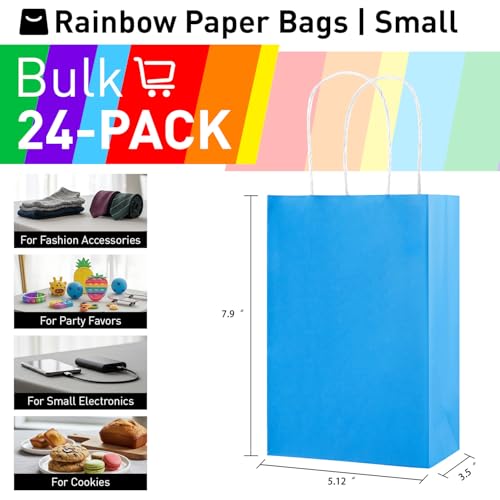 SUNCOLOR 24-Pack Rainbow Gift Bags with Handles, 8" Multi-Color Paper Party Favor Bags for Goodies. Birthdays, Events, Cla...