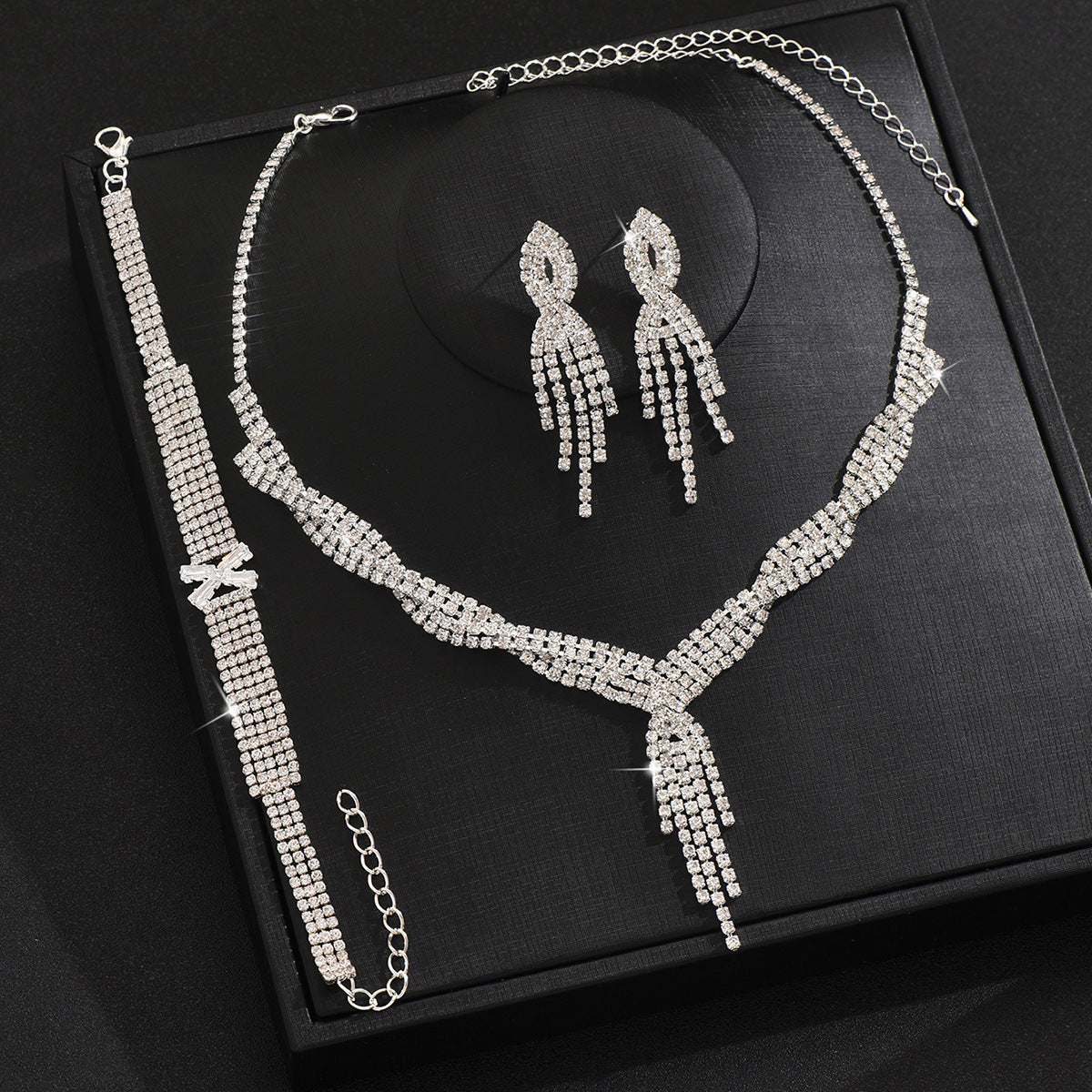 New Jewelry Suit Silver Separate Packaging Women's Wedding Photography Accessories Necklace Earrings Bracelet Three-piece Set