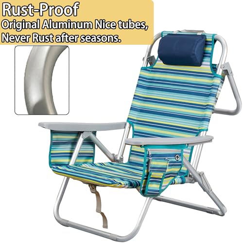 ALPOME Aluminum Backpack Low Profile Beach Chair - 5-Position Lay Flat Reclining Folding Chair with Removable Cooler Bag -...