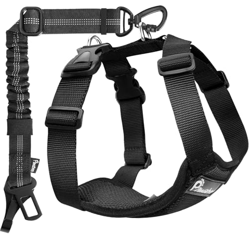 Pawaboo Dog Seat Belt Harness for Car, Dog Car Harness Seatbelt with Double Clips, Adjustable Breathable Pet Vest & Dogs S...