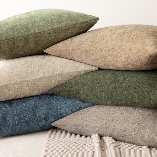 Foindtower Pack of 2 Textured Chenille Throw Decorative Pillow Covers Square Accent Solid Cushion Cover Neutral Farmhouse ...