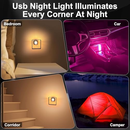 2 PCS Car USB Night Light Bulb, Touch Dimmable Car Interior Ambient Lights, Portable Mini USB Retro Glass Bottle Lamp Deco...