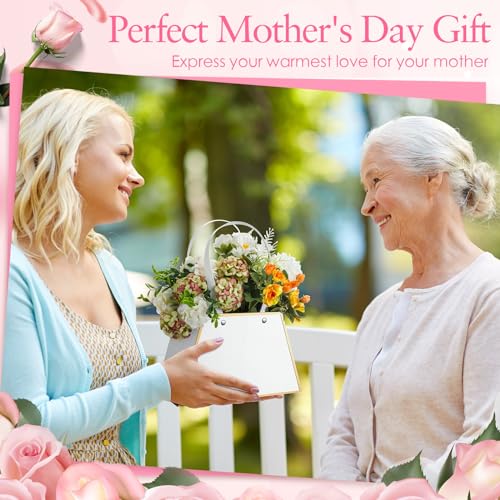 Noveread 24 Pcs Mother's Day Floral Gift Bags Bulk Portable Flower Bouquet Wrapping Paper Bag with Handle Waterproof Flori...