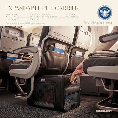 Top and Side Expandable Pet Carrier with Treat & Pet Window,18x11x11 Inch Delta American United Airline Approved,Soft-Side...