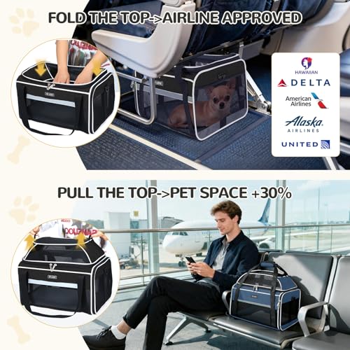 Lekereise Top-Expandable Pet Carrier 17x11x9.5 Inch Alaska Hawaiian Airline Approved Soft Sided Underseat to 12lbs Travel ...