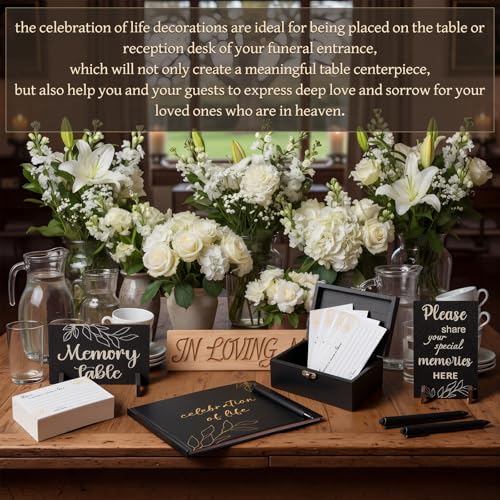 Tosstuki Celebration of Life Guest Book Share a Memory Decorations for Funeral 100 Pcs Funeral Cards 2 Wood Sign with 4 Ho...