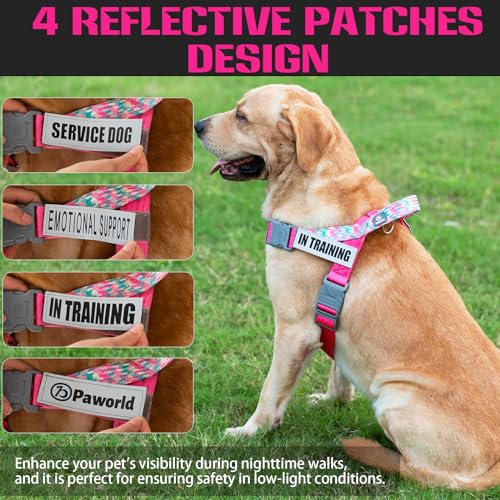 Paworld Service Dog Harness and Leash Set, No-Pull Service Dog Vest with 4 PCS Reflective Patches, Dog Vest Harness with H...
