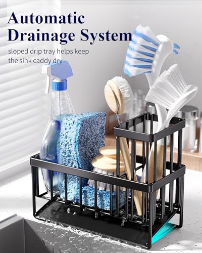 Kitsure Sponge Holder for Kitchen Sink - Rustproof Stainless Steel Sink Caddy Organization and Storage Essentials with Hig...