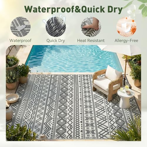 MontVoo Outdoor Rug Carpet Waterproof 5x8 Outdoor Patio Rug Mat Reverisble Plastic Straw Outdoor Rug for RV Camping Picnic...