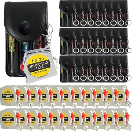 72 Pcs Mini Screwdriver Keychain Tape Measure Keychains Set Retractable Keychain Tape Measure Mini Screwdrivers in Pouch K...