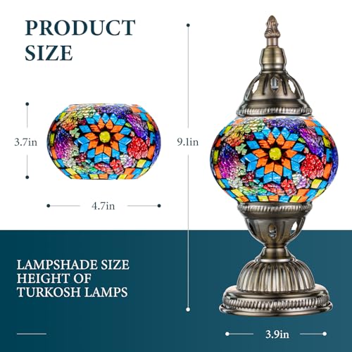 Marrakech Turkish Table Lamp with Bronze Base，Handmade Colorful Moroccan Tiffany Style Mosaic Glass Night Stand Light Fixt...