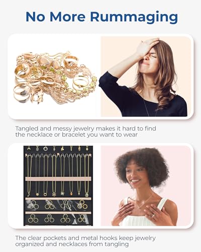 BAGSMART Hanging Jewelry Organizer with Hanger Metal Hooks Double-Sided Jewelry Holder for Organizing Earrings Necklaces R...