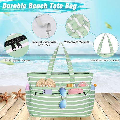 HUANLANG Extra Large Beach Bag Waterproof Beach Totes Bags for Women Men,Pool Bag with Zipper Wet Pocket
