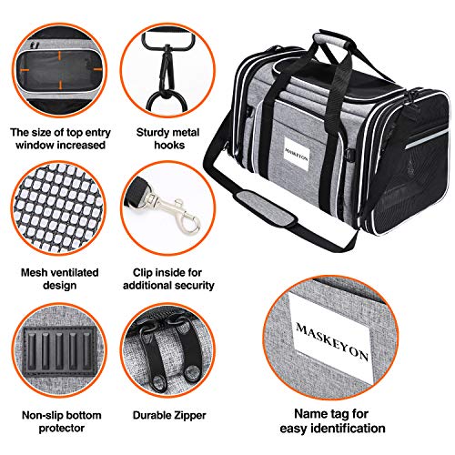 MASKEYON TSA Airline Approved Soft Sided Pet Carrier Top Loading 4 Side Expandable Large Travel Cats Carrier Collapsible w...