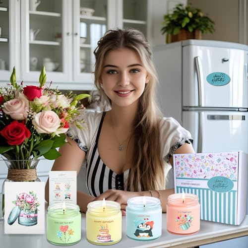 Luina Birthday Candle Gift Set – Scented Soy Candles in Glass Jars, 4 Pack Scented Candle Set for Home Fragrance, Happy Bi...