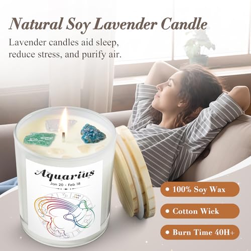 Aquarius Gifts for Women, Zodiac Aquarius Candle with Healing Crystals, Astrology Birthday Gifts for Women, Mom, Sister, F...