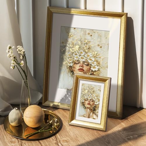 TWING 4x6 Gold Picture Frames Set of 6,Rustic Gold Frames Display Pictures 3x5 with Mat or 4x6 Without Mat,Tabletop Displa...