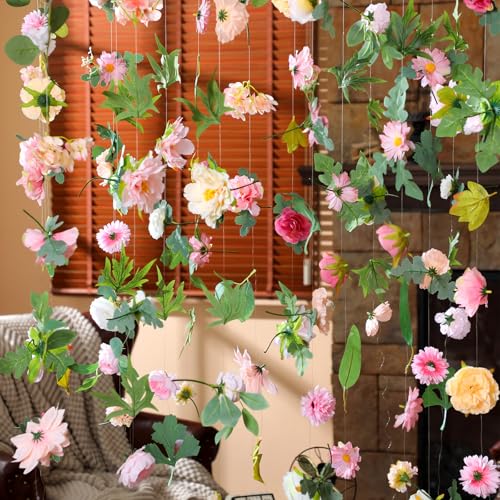 XunYee 6 Pcs 35.4 ft Flower Garlands Artificial Wildflower Vines Floral Hanging Backdrop Fake Flower Garlands Faux Silk Wi...
