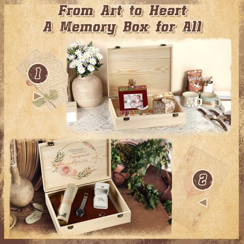 HIPNOOK 2 Pack Unfinished Wooden Box with Lid – 12"x9"x3.1" Decorative Storage Keepsake Memory Boxes Natural Pine Wooden B...