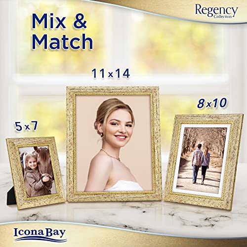 Icona Bay 11x14 Gold Picture Frame, French Baroque Style Photo Frame 11 x 14, Wall Mount or Table Top, Regency Collection