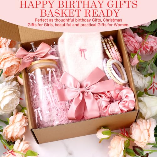 Remerry 14 Pcs Coquette Pink Bow Birthday Gift for Women Happy Birthday Gift Box for Teen Daughter Her Sister, Pink Bow Gi...