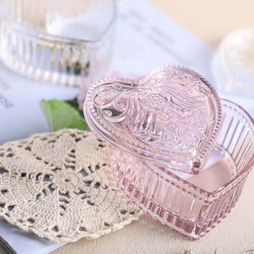 Gaolinci Crystal Glass Heart-Shaped Storage Box Embossed Jewelry Box Candy Box with Lid