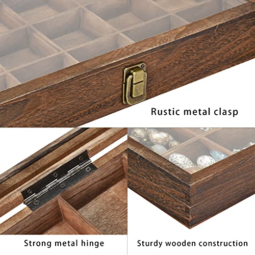 MOOCA Wooden Jewelry Display and Beads Display Storage Case with Tempered Glass Lid , 18 Compartments, 15" W x 8 3/8" L x ...
