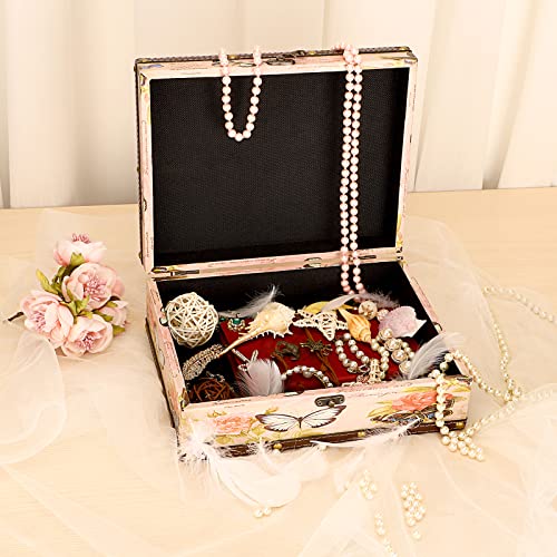 ELLDOO Butterfly Treasure Chest Box, Wooden + PU Leather Storage Decorative Box for Jewelry Trinkets Photos, Rectangular K...
