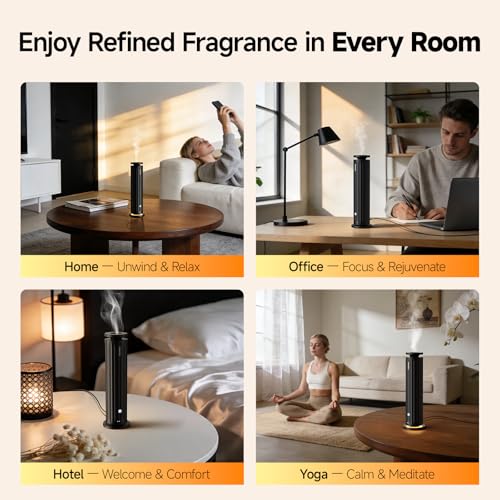 FEPPO Waterless Diffuser, Essential Oil Diffuser for Home Hotel Office – Cold Air Aroma Diffuser Starter Kit with 5×20mL H...