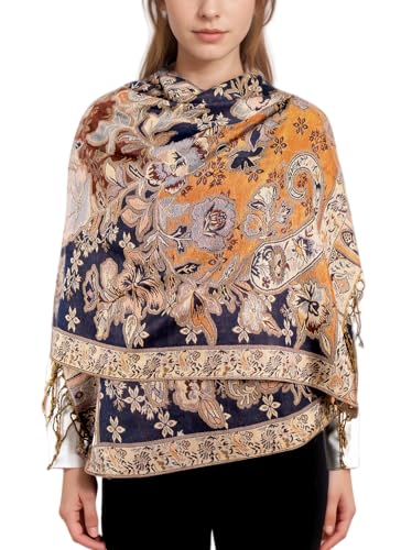 Achillea Elegant Paisley Floral Pashmina Shawl and Wrap – Boho Rave Scarf for Festival, Travel & Everyday Wear