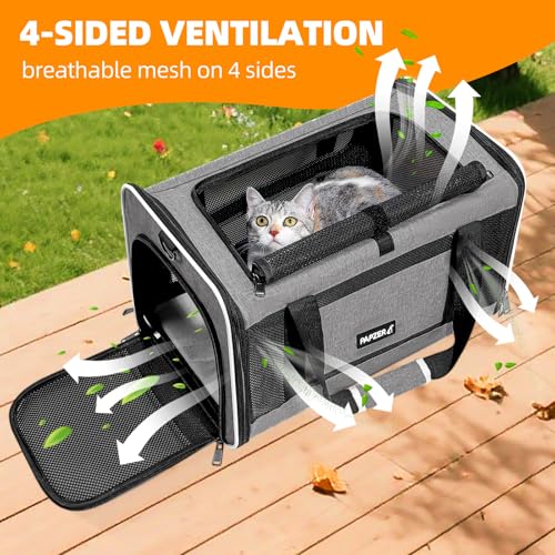 PAPZER Cat Carrier Soft-Sided Travel Bag for Medium to Large Cats Over 15lbs, Small Dog Carrier Crate Top Entry Breathable...