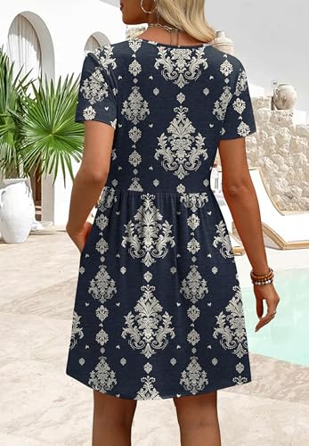 WIHOLL Dresses for Women 2026 Casual Summer V Neck Babydoll Dress Short Sleeve Fashion Beach Vacation Clothes