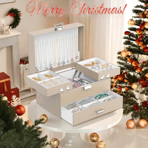 Dajasan Jewelry Organizer Box, Large Jewelry Boxes for Women Girls, Space-Saving 3 Layers Jewelry Storage Case with Drawe...