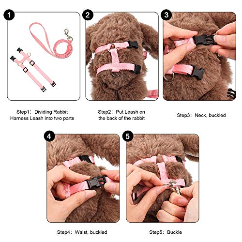 Outus 5 Pieces Adjustable Rabbit Harness and Leash Set Escape Proof Bunny Harness Vest for Pet Running Walk Jogging Bunny ...