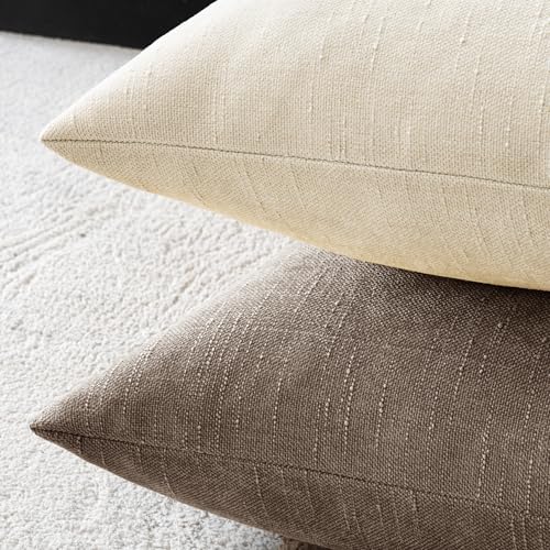 MIULEE Pack of 2 Decorative Throw Pillow Covers Soft Chenille Throw Pillows Solid Neutral Farmhouse Textured Cushion Cover...
