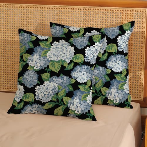 OFIRD Spring Pillow Covers 18x18 Pack of 2 Black Blue Hydrangea Floral Decorative Throw Pillow Covers Outdoor Decor Summer...