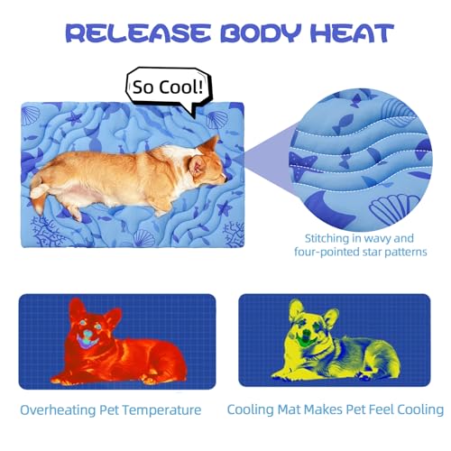 PAWCHIE Summer Dog Cooling Mat, Reversible Self-Cooling Mat for Large Dogs, Washable Pet Ice Cool Pad Blanket, Pet Sleepin...