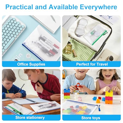 24 Pcs Mesh Zipper Pouch Bags, Plastic Zipper Pouches for Classroom in 8 Sizes, Waterproof Mesh Zipper Bags for Organizin...