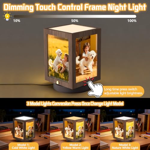 Mixoo 4x6 Picture Frame Light , Vintage Rotating Photo Frame Tabletop Lamp, Touch Desk Lamp for Bedroom Bedside, Table lam...