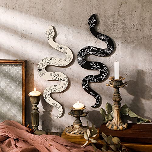 Gerrii Set of 2 Earthy Room Decor Wall Art Boho Witchy Wooden Snake Decor Natural Aesthetic Wall Hanging Boho Art for Apar...