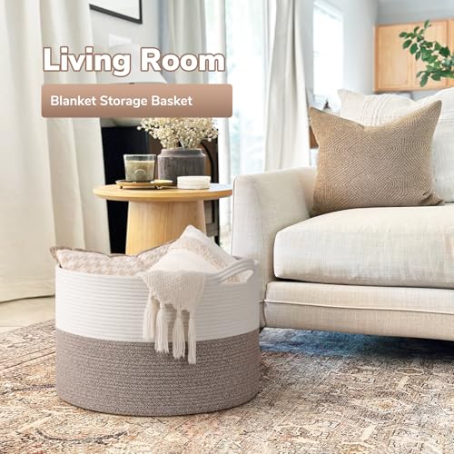 Goodpick Blanket Basket Living Room, 19.7"x19.7"x12.6" Cotton Rope Toy Basket for Blankets, Woven Baskets for Storage, Toy...