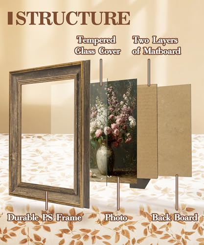 Sonefreiy 8x10 Picture Frame Vintage Antique Retro Picture Frames Brown Gold 8 x 10 Photo Frame Desk and Wall Hanging Wedd...