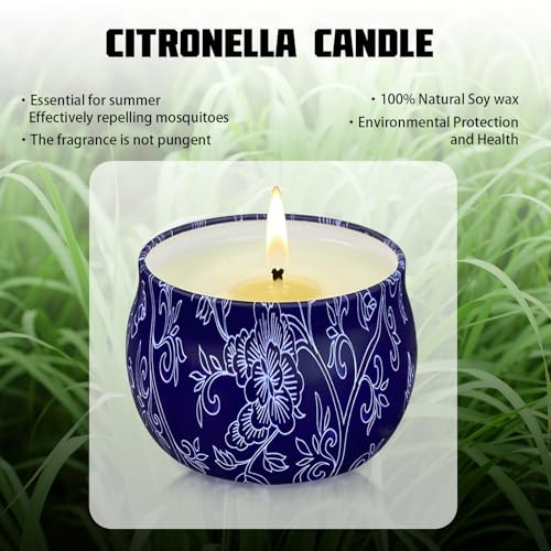Citronella Candles - 4 Pack Citronella Candles Outdoor Set，4.4 oz, Indoor Scented Natural Soy Wax Candles Portable Travel ...
