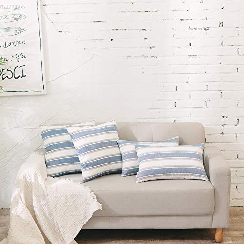 NATUS WEAVER Set of 2,Stripe Pillow Case Soft Linen Rectangle Decorative Throw Cushion Cover Pillowcase with Invisible Zip...