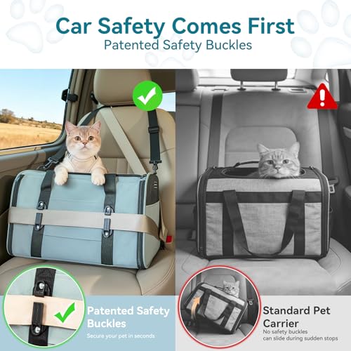 PETSFIT Soft-Sided Cat Carrier with Patented Safety Buckles, Lockable Zippers & Safety Tether,Escape-Resistant Travel Pet ...
