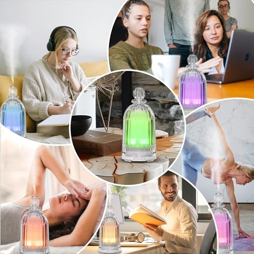 Smartwell Glass Essential Oil Diffuser, Aroma Diffusers with Glass Cover & Plastic Reservoir Small Humidifiers with 7 Colo...