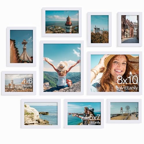 Vittanly 10 Pack Picture Frames Collage Wall Decor, Gallery Wall Frame Set for Wall or Tabletop Display, Engineered Wood a...